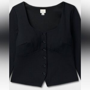 Women's Ponte Button-front Long Sleeve